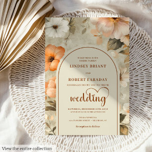 Invitación Boda Floral Boho Rústico Chic Cobre Beige Oliva