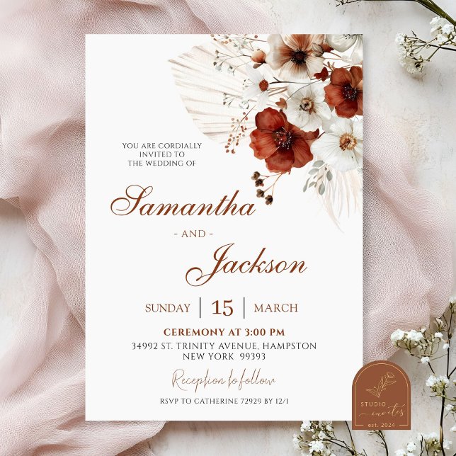 Invitación Boda floral boho terracota (Subido por el creador)