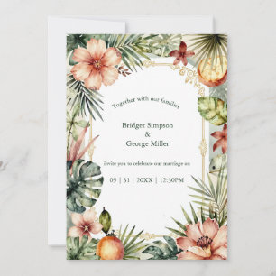 Invitación Boda floral boho tropical de Hawái 