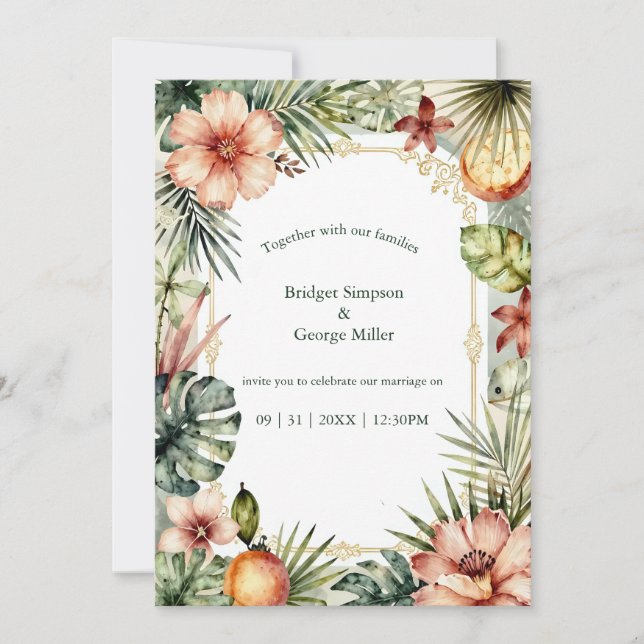 Invitación Boda floral boho tropical de Hawái  (Anverso)