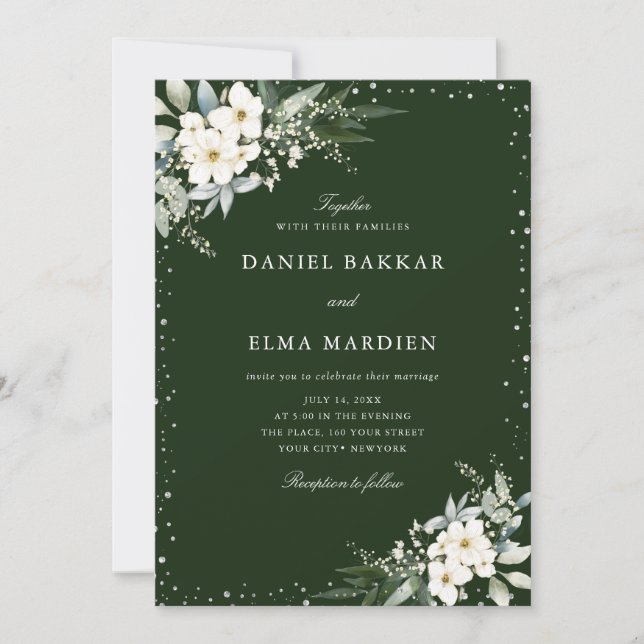 Invitación Boda Floral Boho Verde Salvia Elegante Moderna (Anverso)