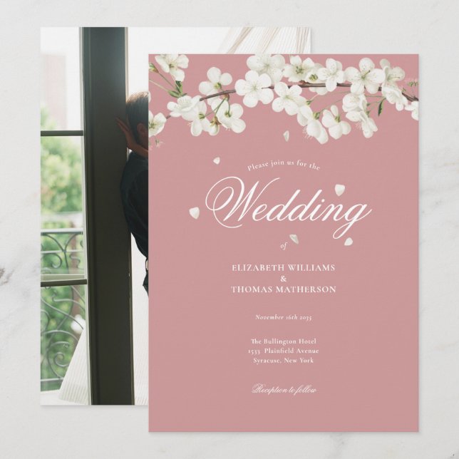 Invitación Boda floral bonito Floral Blossom Dusty Rosa Foto (Anverso / Reverso)
