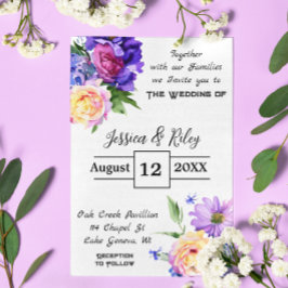 Invitación Boda floral bonito morado elegante