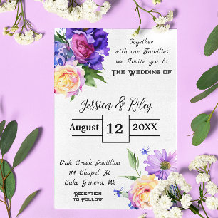 Invitación Boda floral bonito morado elegante