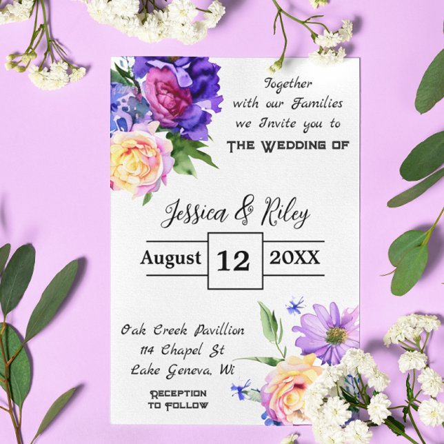 Invitación Boda floral bonito morado elegante (Subido por el creador)