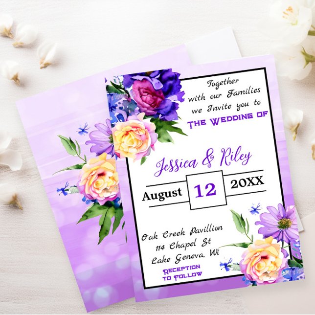 Invitación Boda floral bonito morado elegante (Subido por el creador)