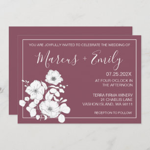 Invitación Boda floral bonito morado y blanco