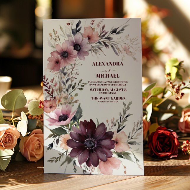 Invitación Boda Floral Borgoña Boho (Subido por el creador)