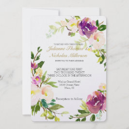 Invitación Boda floral borgoña con acuarela rosa