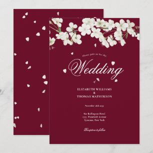 Invitación Boda floral borgoña con flor blanca