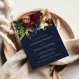 Invitación Boda Floral Borgoña de Marina Blue Moody