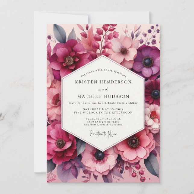 Invitación Boda Floral Borgoña en Flor (Anverso)
