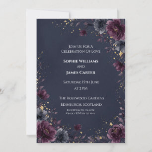 Invitación Boda floral borgoña naval