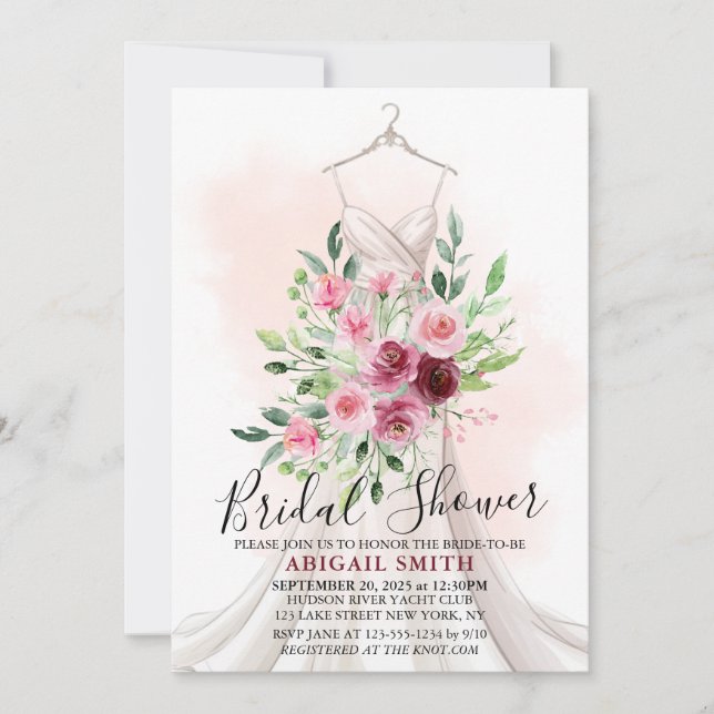 Invitación Boda floral borgoñona ducha de novia (Anverso)