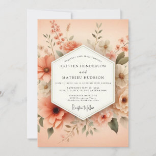 Invitación Boda Floral Borrosa de Melocotón