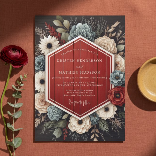 Invitación Boda floral boscosa de Borgoña (Subido por el creador)