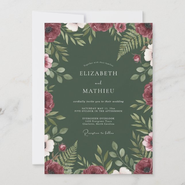 Invitación Boda Floral Bosque de Borgoña (Anverso)