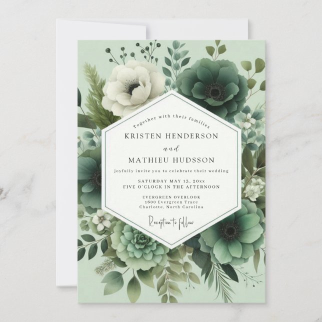 Invitación Boda Floral Bosque Esmeralda (Anverso)
