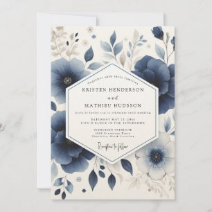 Invitación Boda Floral Bosque Profundo Azul