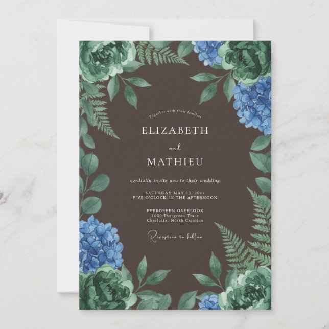 Invitación Boda Floral Bosque Verde Profundo (Anverso)