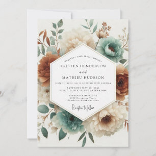 Invitación Boda Floral Bosque Verde Teal