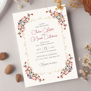 Invitación Boda floral botánica artística de lujo de paisley