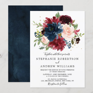 Invitación Boda floral botánica azul de la Marina Rubor de Bo