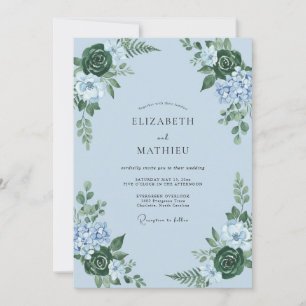 Invitación Boda floral botánica azul hielo