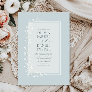 Invitación Boda floral botánica azul polvoriento