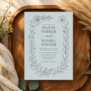 Invitación Boda floral botánica azul polvoriento