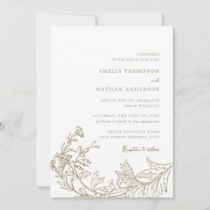 Invitación Boda floral botánica beige vintage