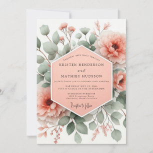 Invitación Boda Floral Botánica Coral Blush
