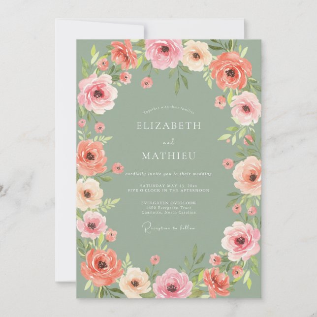 Invitación Boda Floral Botánica Coral Blush (Anverso)