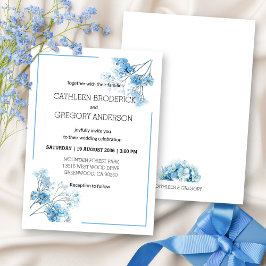 Invitación Boda floral botánica de acuarela azul claro