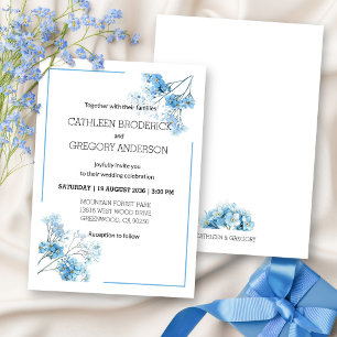 Invitación Boda floral botánica de acuarela azul claro