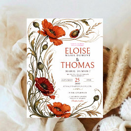 Invitación Boda floral botánica de amapola Art Nouveau