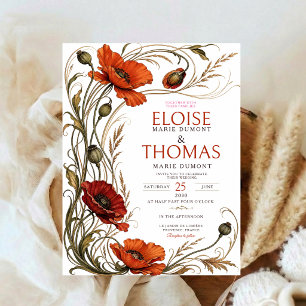 Invitación Boda floral botánica de amapola Art Nouveau