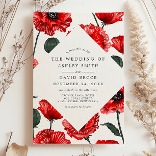 Invitación Boda floral botánica de amapola roja