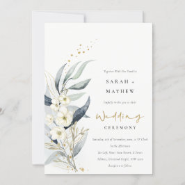 Invitación Boda Floral Botánica de Blue Green Gold Leafy
