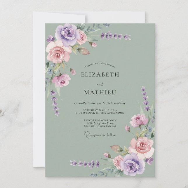 Invitación Boda floral botánica de lavanda (Anverso)
