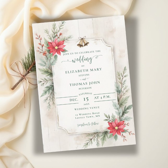 Invitación Boda floral botánica de madera rústica de invierno ( rustic winter botanical floral wood modern wedding invitation)