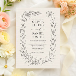 Invitación Boda floral botánica de marfil elegante