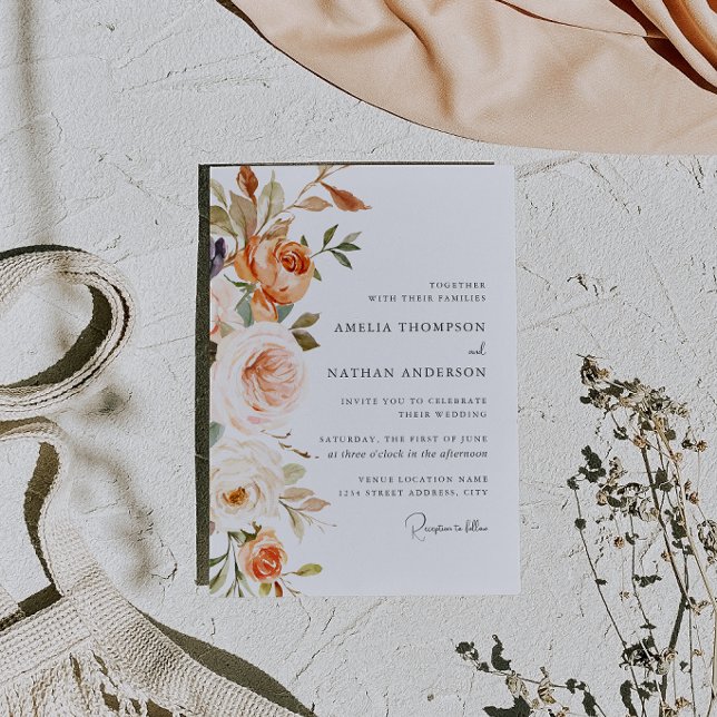 Invitación Boda floral botánica de melocotón rosado (Subido por el creador)