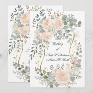 Invitación Boda floral botánica de Peonía sonrosada y Eucalip