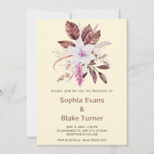 Invitación Boda floral botánica de rosa y marrón con seda de