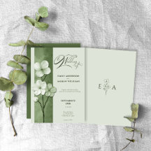 Boda floral botánica dibujada a mano en verde salv