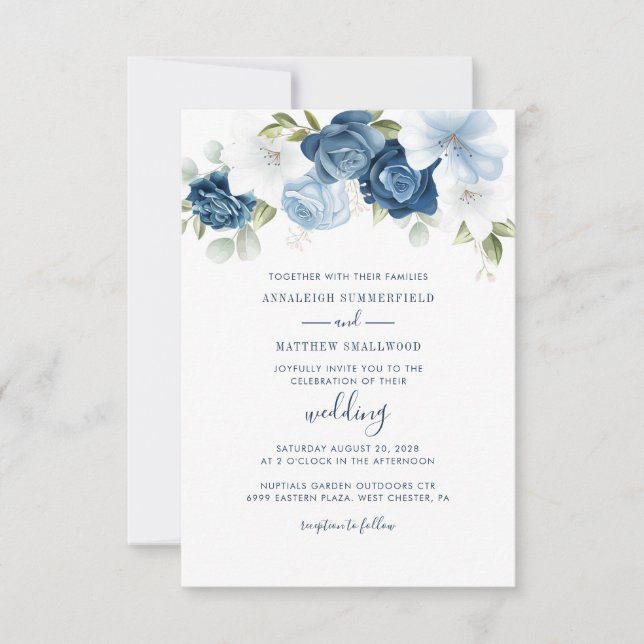 Invitación Boda Floral Botánica Dusty Blue Greenery (Anverso)