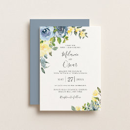 Invitación Boda Floral Botánica Dusty Blue & Yellow