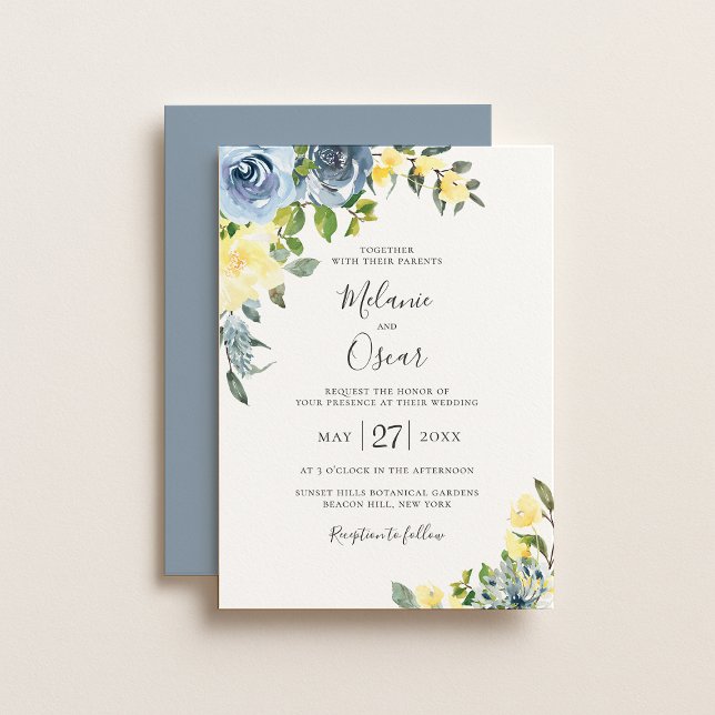 Invitación Boda Floral Botánica Dusty Blue & Yellow (Subido por el creador)