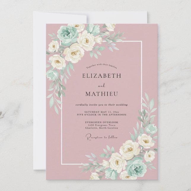 Invitación Boda floral botánica elegante malva (Anverso)